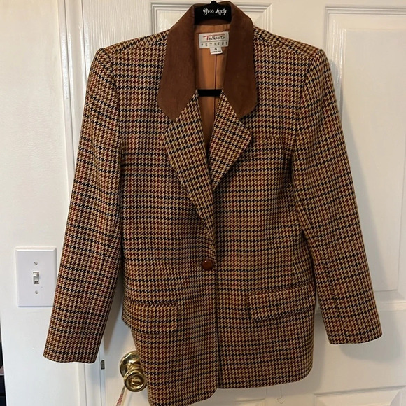 Talbots Houndstooth Blazer Brown size 4P - Picture 7 of 7